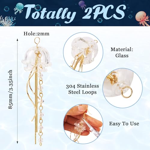 Jellyfish Glas Large Hangers Decoratieve Hang Ornamenten Jellyfish Dangle Charms met Tassel Snake Chains voor DIY Wind Chime Oorbellen maken, Glas 3