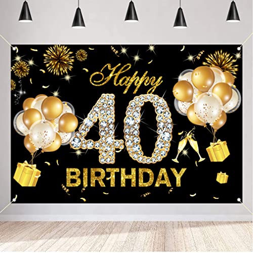 40e verjaardag decoratie voor vrouwen, zwart en goud glitter vlekken stof teken poster verjaardag feest decoratie, 40e verjaardag achtergrond banner vrouw, 40e verjaardag feest decoratie