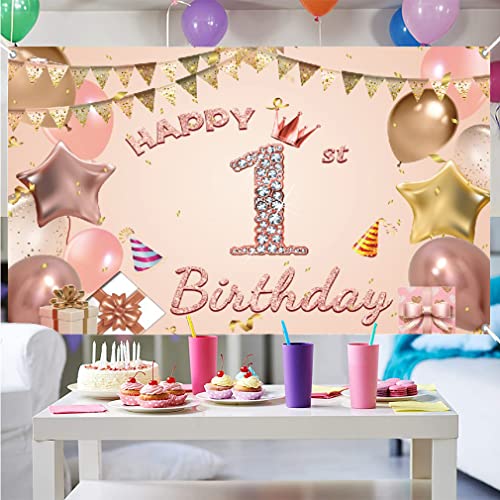 1e verjaardag meisje decoratie, banner 1e verjaardag roos goud, 1e verjaardag bord, verjaardag decoratie 1e verjaardag achtergrond banner voor meisjes 5