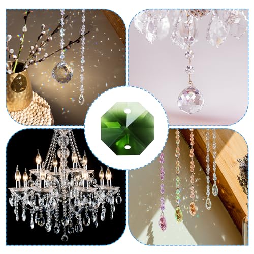 K9 Kristal Octagonale Kralen 2 Hole Hangers, 30st 14mm Kroonluchter Prisma's Onderdelen Ornamenten Hangen Kralen voor DIY Kunst Ambachten Decoratie, Groen 5