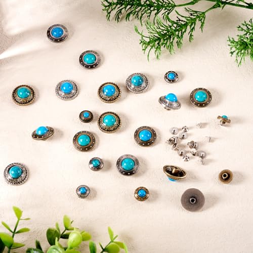 15 Sets Turquoise Eye Conchos Ronde Schroef achterknop Blue Metal Decoratieve Gesp voor lederen portemonnee Belt Belt horlogeband handtas Crossbody Purse Jeans Case Crafting 3