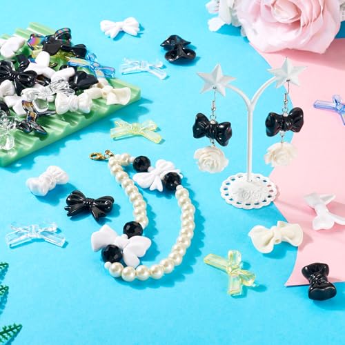 60 st Bow Acryl kralen zwart wit Bow esthetische armband kralen diverse ambachten kralen Bulk voor ketting oorbellen sieraden maken