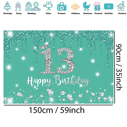 13e verjaardag meisje decoratie,13e verjaardag Banner,13e verjaardag Verjaardag Stof Tekenposter,13e verjaardag Achtergrond Banner Verjaardag Party Decoratie Cake Tafel Banner Accessoires,Turquoise