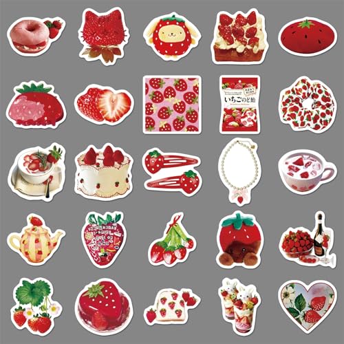 Aardbei Stickers voor tieners Volwassenen 50 stuks Aardbei Vinyl Sticker Set Auto Motorfiets Fiets Skateboard Snowboard Bagage Laptop Koffer Helm Motorfiets Computer 3