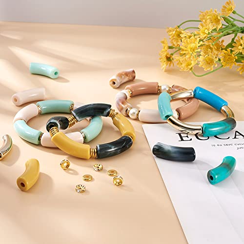 110PCS Bamboe Tube Armband Making Kit voor Vrouwen Vriendschap Gift Stapelen Armbanden Chunky gebogen acryl kralen Rhinestone kralen Metalen Spacers Elastische draad 4