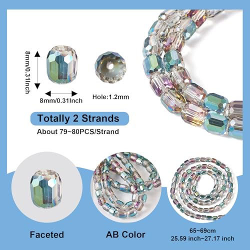2 Strands Transparante Kolom Glazen Kralen 8mm Facet Column Spacer Kralen Crystal Glazen Kralen Bulk voor DIY Craft armband ketting oorbellen sieraden maken 3