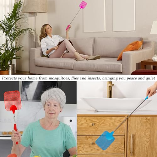 5 Piece Fly Swatter Uitschuifbare Swatter Sterk Flexibele handleiding Zwakke Set Kleurrijke Fly Swatter Handleiding Instelbaar Zwak met roestvrij staal Telescopische handgreep voor vliegen 5