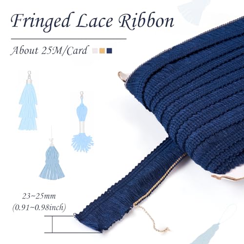25m Fringe Lace Trim Polyester Ribbon Curtain Tassel Naaistof Curtail Kussen Trim voor kleding Home Decoratie Ambachten, Marine Blauw 3