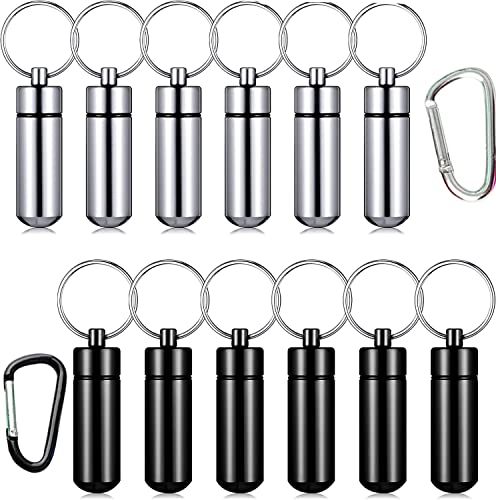 12 st. Keychain pil Box, Mini aluminium pil Box, waterdichte Organisator geval Portable Container Keychain + D Shaped Keychain voor Outdoor Travel Camping (2