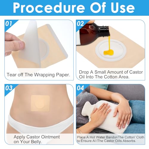 Castor olie Wrap voor de Navel, Silicone Gel Castor olie Patches voor de Navel, wegwerpbare lijm en sterk absorberend Castor olie Pakkingen, Bevat geen olie (10 stuks, L) 3
