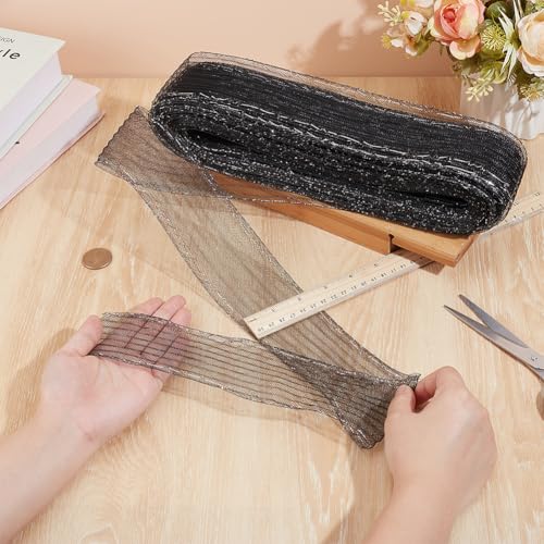 25 yards stijve paarse vlecht, ongeveer 5,5 cm breed paarse mesh vlecht trim met bling rand polyester uitbenen haar lint voor het uitbenen naaien trouwjurk accessoires, Zwart 3