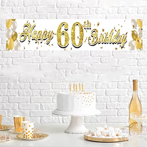 Happy 60th Birthday Court Teken 60th Birthday Decoration for Husband or Wife Happy 60th Birthday Court Banner Golden Ballon 3m x 0,5m Yard Aanmelden Outdoor Hanging Banner 4