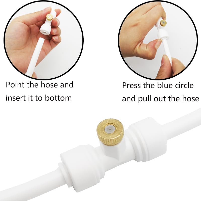 Waternevel Koeling, Irrigatiesysteem, Waternevelsproeisysteem, Spray Koelset, met 5 m slang + 10 spuitpistools + 10 mistzitje + 5 eindstops (Wit) 3