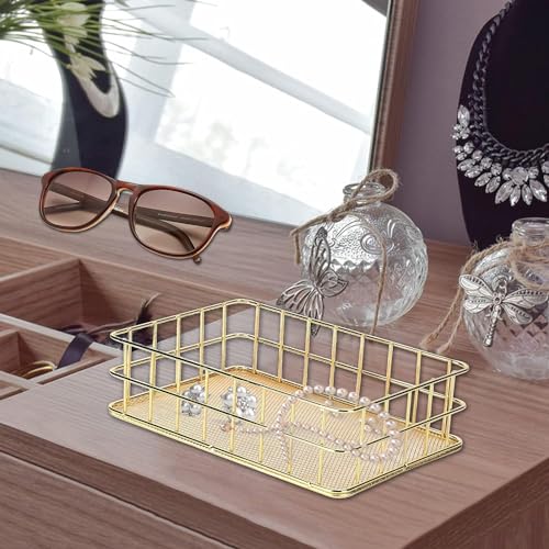 Wire Mesh Mand, Golden Iron Storage Mand Multifunctioneel Wire Mesh Desktop Storage Organizer voor Home(Klein) 4