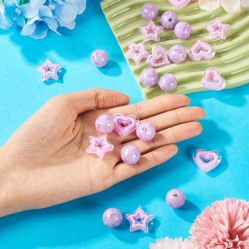 24st Paarse ster en hart Acryl kralen Ronde met ster patroon Spacer kralen Holle ster / hart kralen in kralen voor DIY armband ketting sieraden maken 5
