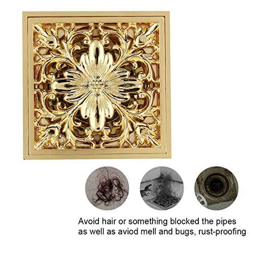 Vierkante Douche Drain, Gouden Douche Drain 4 Inch met Strainer, Afneembare badkamer Drain, Messing Douche Drain met Haarvanger 3