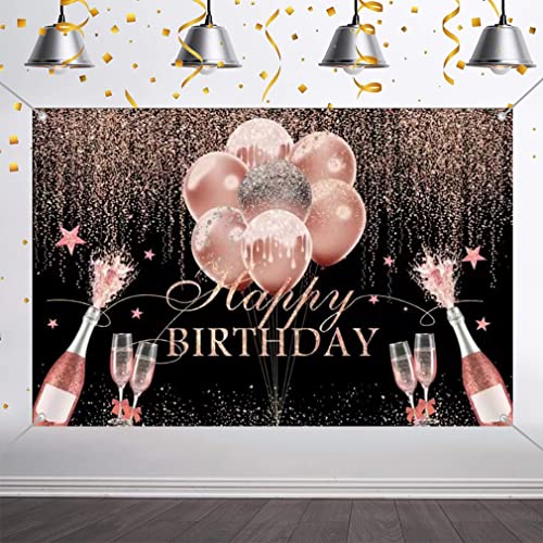 Verjaardagsdecoratie Gelukkig 10e 20e 30e 40e 50e 60e verjaardagsachtergrond voor vrouw verjaardagsfeest glanzend Glitter Rose spots zwart roze partij Banner voor foto Studio