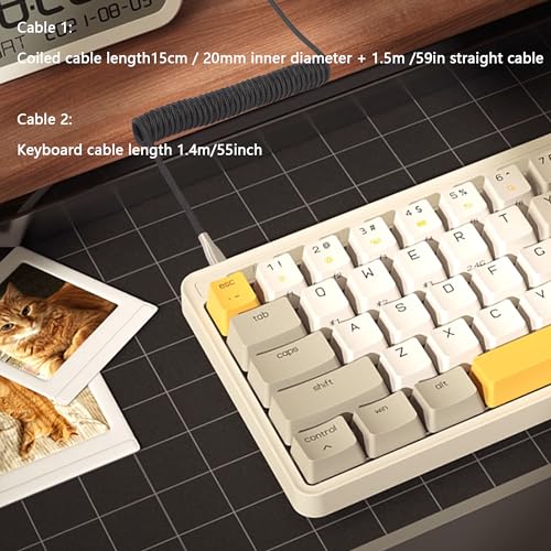 Spiral Keyboard Kabel voor Gaming Keyboard, Spiral Vlieger Toetsenbord Kabel, Type C naar USB-A Kabel met afneembare piloot Jack, Dubbele Sheated Mechanische Toetsenbord Kabel 4