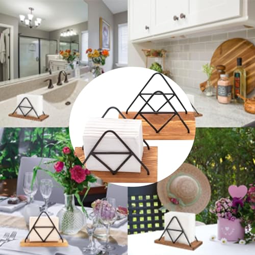 Napkin houder, Napkin houder met driehoekige geometrie, Napkin houder Moderne weefselhouder Stand Familie, Napkin houder Hout en metaal, Moderne Napkin houder 5