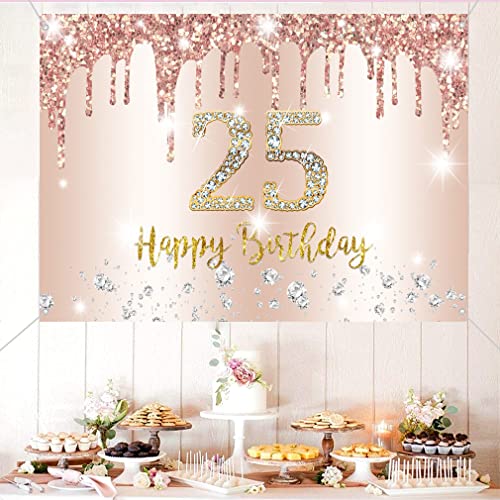 25e verjaardag decoratie vrouwen decoratie roos goud glitter vlekken stof schild sticker,25e verjaardag achtergrond banner vrouw 25e verjaardag feest decoratie 3