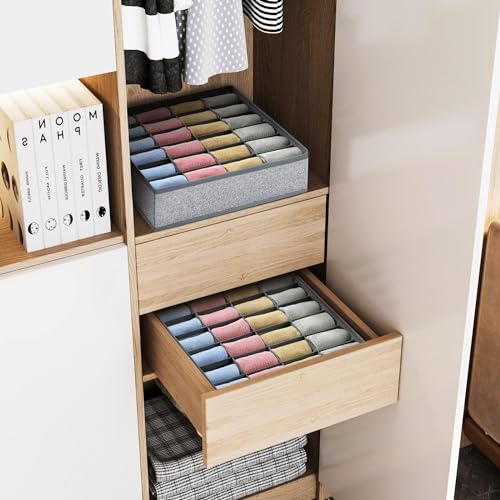 Set van 2 lade Organisatoren, Vouwbare Niet-Woven Stof voor Ondergoed, Beha's, Sokken, Opslag Doos met Compartiment, Space Saving, Sokken Opslag (Licht Grijs) 5