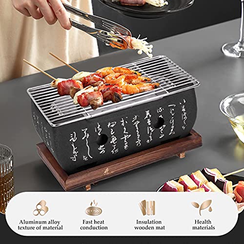 Japanse Style Barbecue Grill Mini Huis BBQ Charcoal Stove met draad Mesh Grill en houten Base Hibachi voor Yakiniku Takoyaki Camping 4