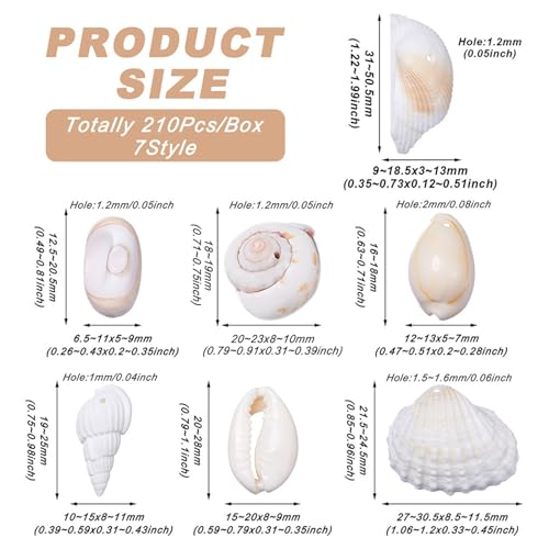 210st/doos Natuurlijke Shell Hangers Kralen 7 Style Ocean Beach Seashell Charms Geborstelde Shell Kralen voor ketting armband Wind Chimes Vis Tank Home Party