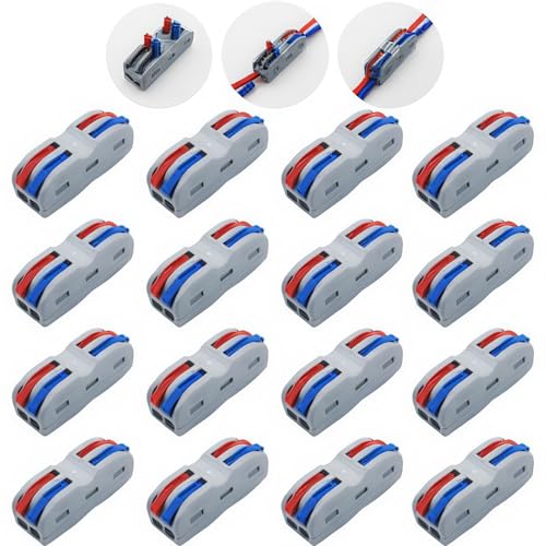 Levermoerconnector, SPL-2 conductor Compact Connectors, 2 Way 4 Port Quick Connect Clamp Spring Connector (16 PCS)
