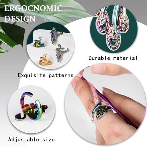 8st gehaakte ring, verstelbare breiringen, Open garen gids haak ringen Markers haken accessoires Peacock weave Hook gevlochten Open duim haak ring voor vinger (Multicolor) 3