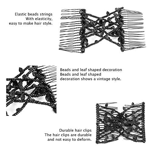 Pearl Hair Clip Stretch Hair Comb Elastische Barrettes, Magic Hair Combs Pearl Hair Combs Elastische Hair Combs Dubbele Clips Haar Comb DIY Hair Styling Tool(zwart) 4