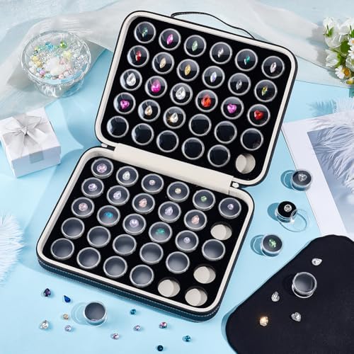 60 st Edelstenen sieraden display geval, diamanten edelsteen opslag vak kleine ronde plastic doos met zwarte spons voor diamanten edelsteen displays voor kristallen ringen sieraden 4