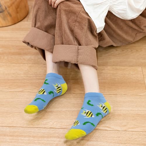 Vrouwensokken Katoen 7 Paren Weekly Grappige Sokken met Zee Dierenpatroon Comfortabele Katoenen Sokken voor Vrouwen, Maat 39-42, Multiverpakking, Kleurrijk, 39-42 EU, kleurrijk 5