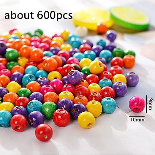 Houten kralen Kralen Houten ballen Ca. 600st Houten kralen met gat ambachtelijke kralen voor doe-het-zelf sieraden maken (10mm, kleurrijk)