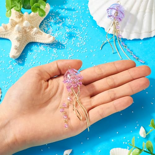 Kwallen van glas Wind Chime Dangle Charms met gebogen Drop Bar Charms Tassel Kettingen Ocean Theme Dangle oorbellen voor DIY oorbellen sieraden hangende decor, glas 5