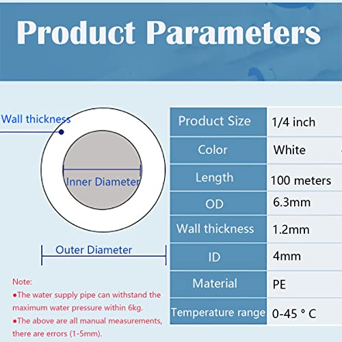RO Tubing, 1/4 Inch Supply Pipe Tube, 100m Tube met 6,3mm Diameter voor koelkast en ijsmachine, RO Water Systems (zwart)