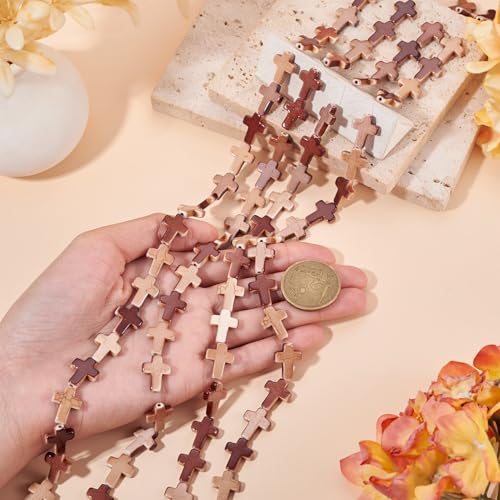 4 Strengen Cross Synthetische Turquoise Kralen Kruisbeeld Stenen Bead Zadel Bruin Edelstenen Kraal Voor Pasen Ketting Oorbel Armband Diy Sieraden Maken 5