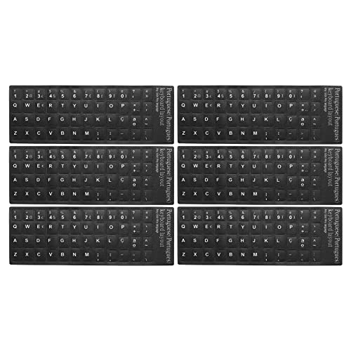 Portugese toetsenbord Stickers, Pack van 6, Universal Keyboard Replacement, Transparante Cover voor Notebook, Computer, Bureau, Zwart, Wit, Achtergrond, Brieven