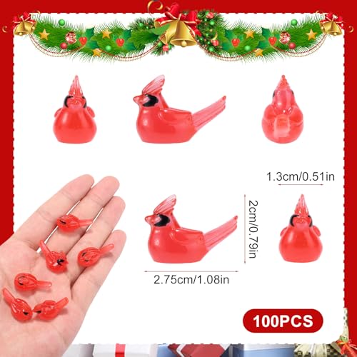 100 st. Mini Rode Kardinaal Vogel Beeldjes van Hars, gloeiend in de donkere kleine kerstversiering voor geschenk miniatuur tuin cake decoratie ambachten