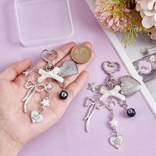 2 st Keychain portemonnee Charms, ABS Plastic imitatie Pearl Acryl Legering Hanger Heart Bow Charms met Legering Swivel sluitingen voor tassen Autosleutels en Cadeau Decoratie 3