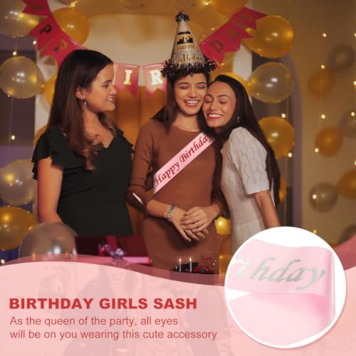 Verjaardag Meisjes Sash, Glitter Verjaardag Sash voor vrouwen Satin Princess Queen Sash Party Decoraties met veiligheidsspeld voor feestgeschenken Favors, Roze met Silver Foil 4