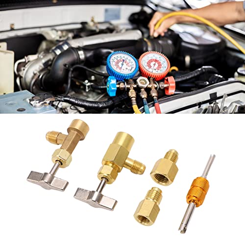 R1234Yf Adapter, Refrigerant Dispenser met Tank Adapter Messing Leakproof Dispenser Valve met Koelerant Tank Adapters R134A Zelfdichtende Kan Faucet voor Airconditioning 3