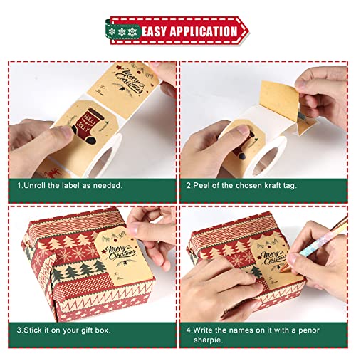 300st 5x7.5cm Zelfklevende Kerstcadeau Tags, Kraftpapier Kersttickers op rol Decoratieve Cadeaulabels Stickers voor cadeauverpakking Do-It-Yourself Crafts 3