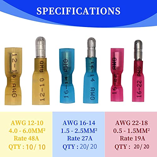 Pak van 100 Heat Shrink Tubes, Impact Connectors, Cable Connectors, Ball Connectors, Clamp Connectors, Automotive Waterdicht, Geïsoleerd, Draad Terminal (Red 40+ Blue 40+ Yellow 20)