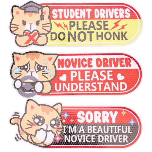 3st Student Driver Magneet voor Auto, 25x9cm Grappig Roze Reflectieve Magnetische Bumper Stickers voor Beginners Leuke Kat Veiligheid Teken Newbies Weerbestendig & afneembare