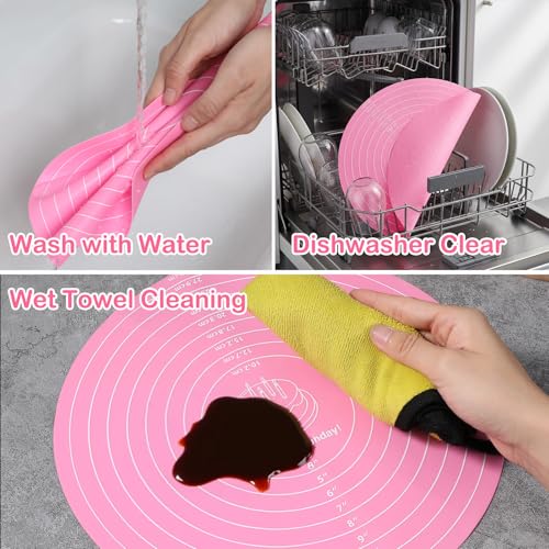 2 stuks siliconen taartonderleger, 30,5 cm ronde taartonderleger met maataanduidingen, hervrijbare draaitafel bakonderleger voor het uitrollen van deeg, pizza, keukenjes 3