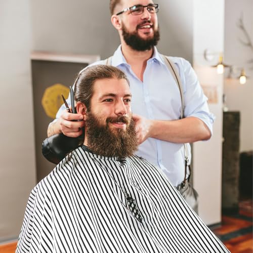 Kapper Cape 160x140cm Barber Cape Barber Cape Barber Accessoires Barber landschap met Press Studs verstelbare nek Barber landschap voor vrouwen mannen kapper zwart en wit strepen, 18, zwart en wit 5