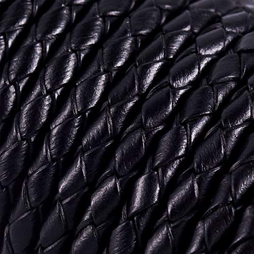 Rond gevlochten leren koord voor armbanden, ketting en sieraden, zwart, 4 mm x 5 m 4