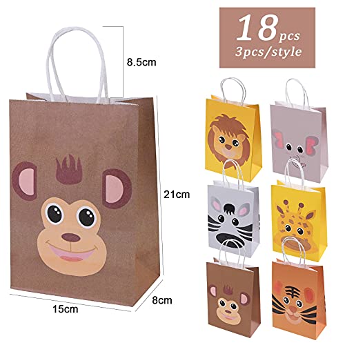 18 Piece Jungle Party Bags, Animal Gift Bags Candy Paper Bags voor kinderen met voor Halloween Kerstmis Kids verjaardagsfeest voor baby's - 21x15x8cm 4