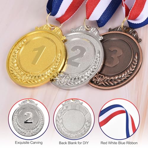 Zilveren Award Medailles 6 Inch, 6 stuks Winnaar Prijs, Medailles, 2nd Place, Gold Prize, Style met Neck Ribbon voor Games, Sportwedstrijden 3