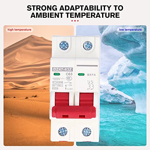 1000V DC miniatuur Circuit Breaker 63A 2P Din Rail Mount Home Overload bescherming Luchtschakelaar voor Home Verlichting distributielijnen Zonne-PV-systeem DZ47-63Z C63 3
